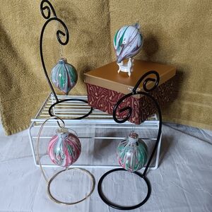 Handcrafted Acrylic Pour Swirl Ornaments Set of 4 Boxed Stands Not Included